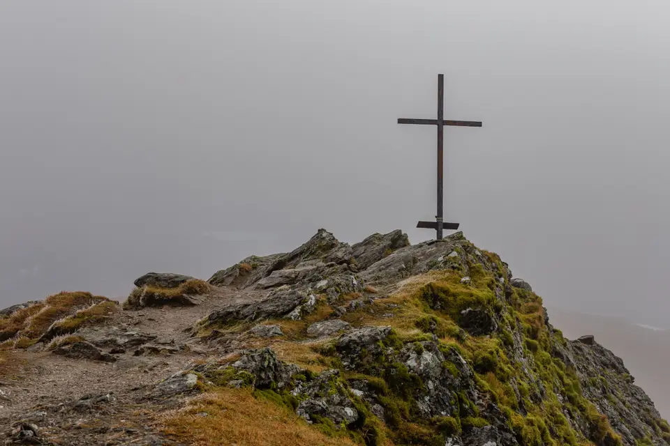 The iron cross standing on the summit of Ben Ledi