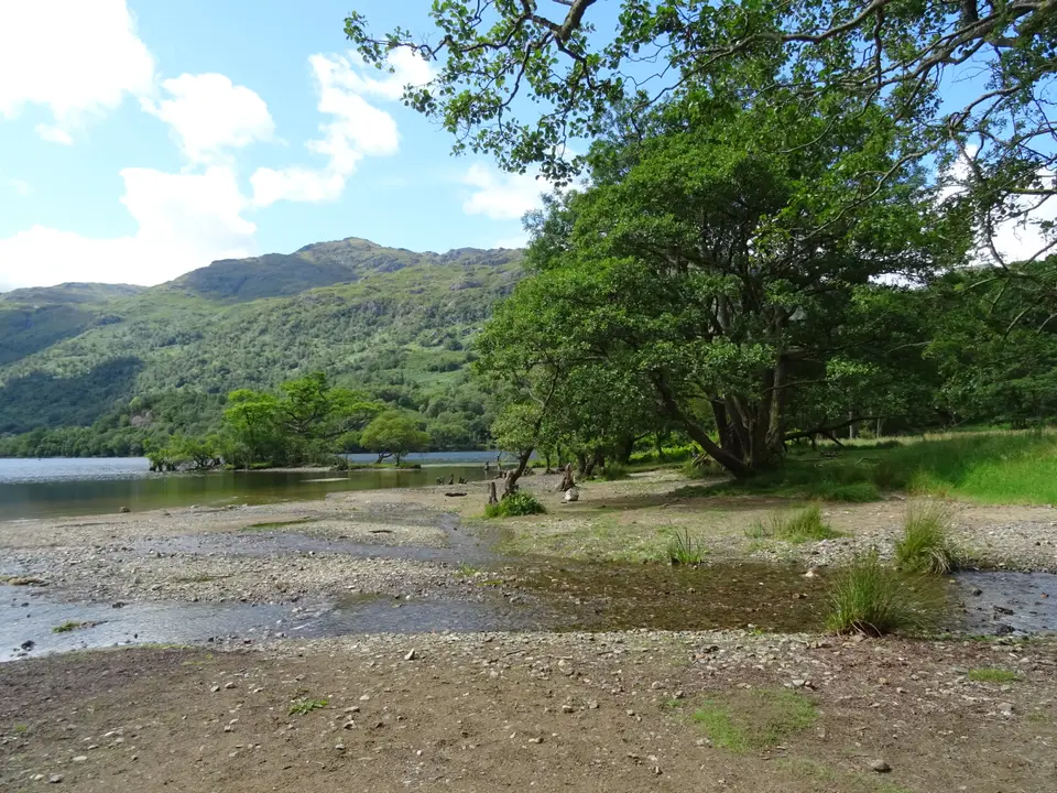 A stream delta running into Loch Lomond beside the West Highland Way