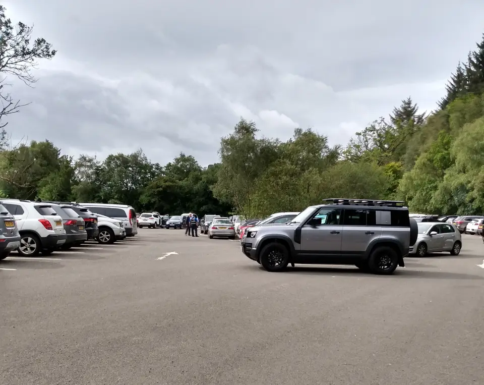 The car park at Balmaha on the east shore of Loch Lomond