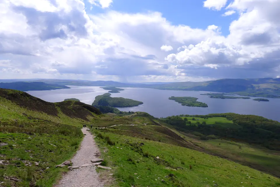 Gravel path of the West Highland Way on the flank of Conic Hill