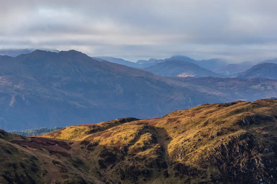 The grassy ridge of Ben Ledi seen from the path