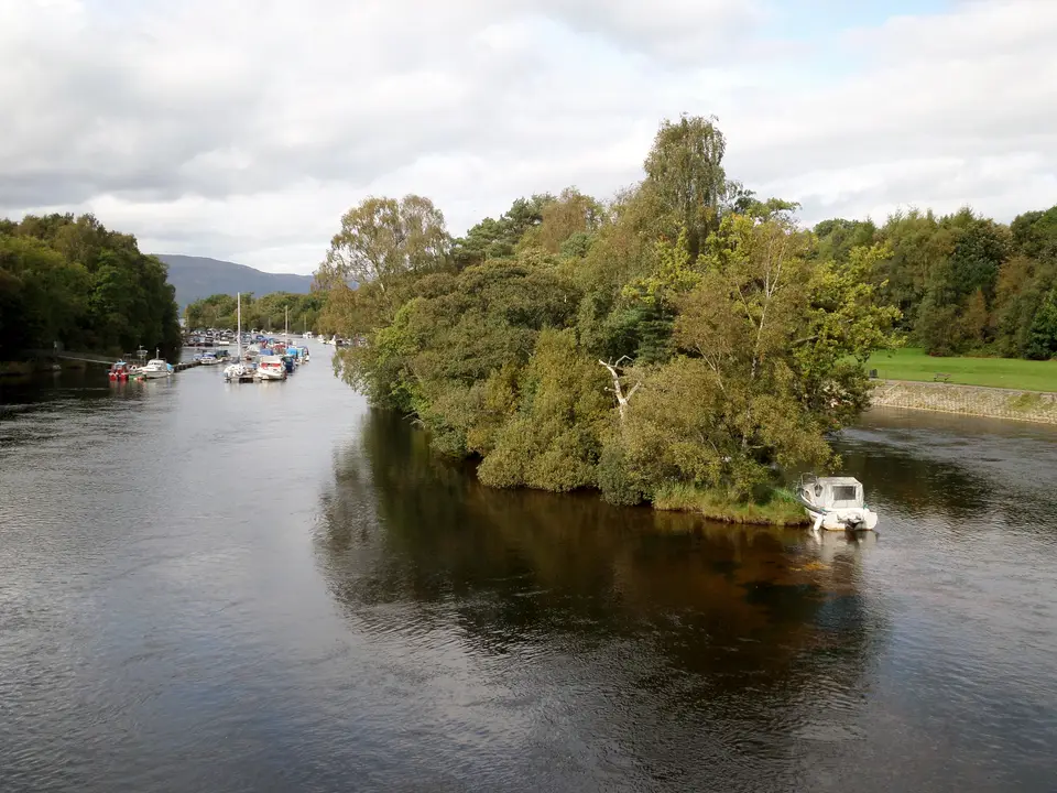 The River Leven seen from Balloch Bridge near the south end of Loch Lomond