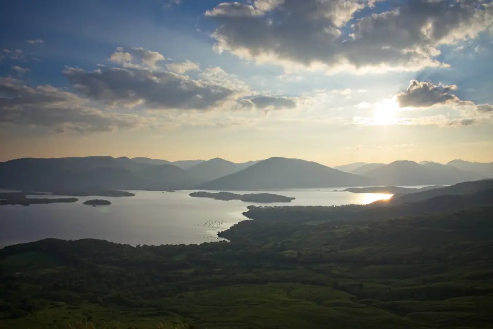 Sunset over Loch Lomond seen from Conic Hill