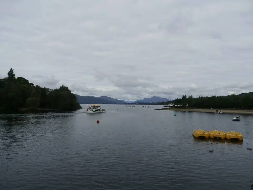 A view of Loch Lomond Shores at Balloch with the water beside it