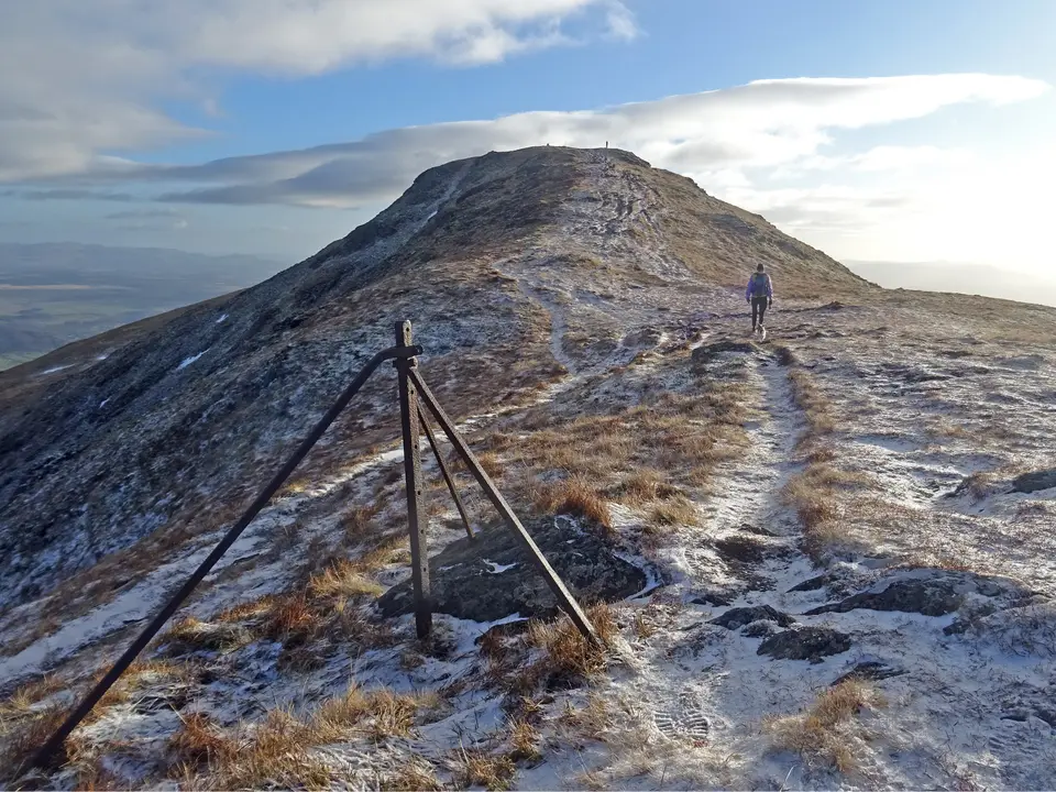 Walkers on the summit ridge of Ben Ledi in the Trossachs